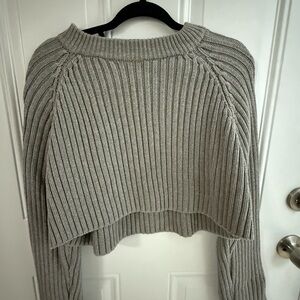 Zara Light Gray Ribbed Knit Sweater